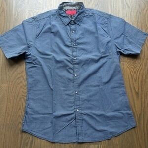 Project Red Button-Up Shirt Men's Size L Blue White Short Sleeve Cotton floral H